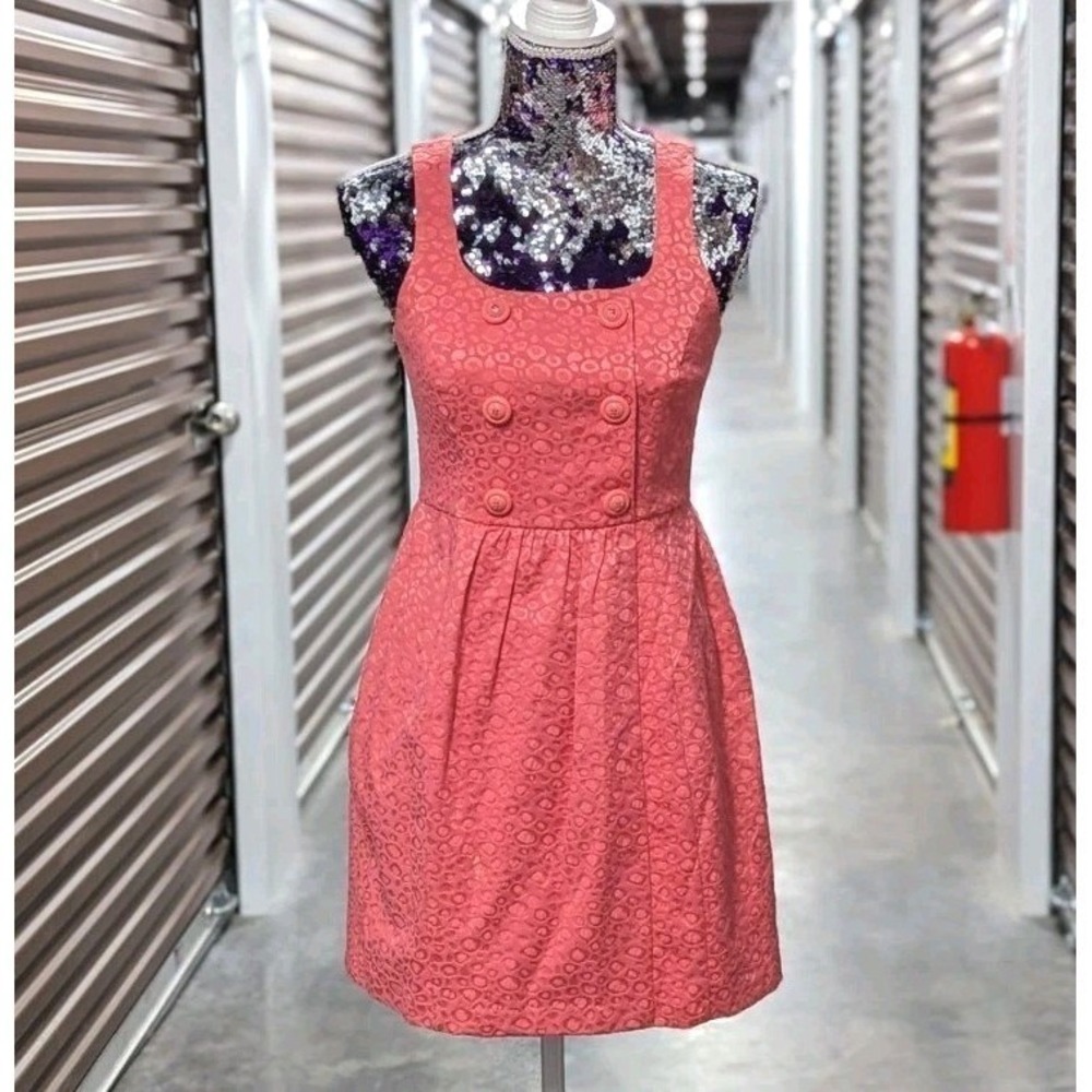 Coquette Barbiecore Leopard Print Kensie Coral Jacquard Fit & Flare Dress Small